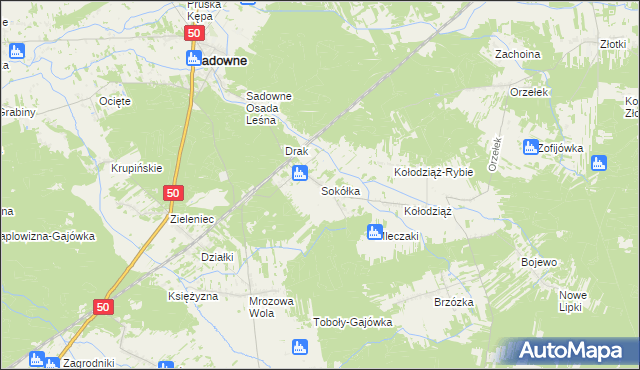 mapa Sokółka gmina Sadowne, Sokółka gmina Sadowne na mapie Targeo