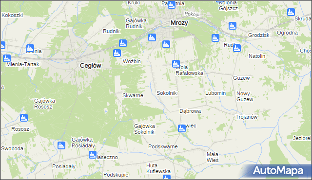 mapa Sokolnik gmina Mrozy, Sokolnik gmina Mrozy na mapie Targeo