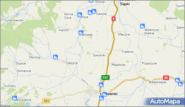 mapa Sokolniki gmina Łagiewniki, Sokolniki gmina Łagiewniki na mapie Targeo