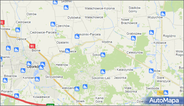 mapa Sokolniki gmina Ozorków, Sokolniki gmina Ozorków na mapie Targeo