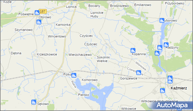 mapa Sokolniki Wielkie, Sokolniki Wielkie na mapie Targeo