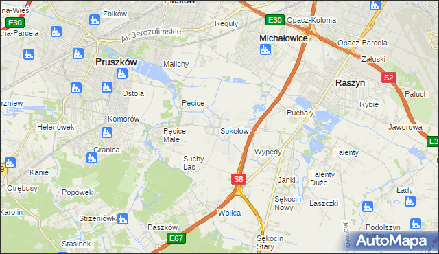 mapa Sokołów gmina Michałowice, Sokołów gmina Michałowice na mapie Targeo