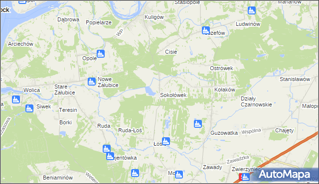 mapa Sokołówek gmina Dąbrówka, Sokołówek gmina Dąbrówka na mapie Targeo