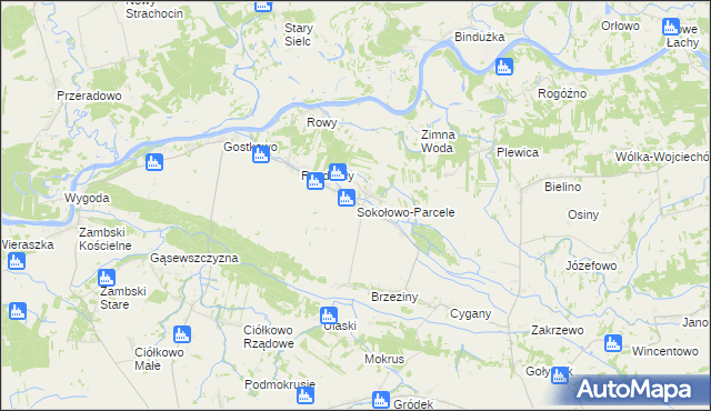 mapa Sokołowo-Parcele gmina Obryte, Sokołowo-Parcele gmina Obryte na mapie Targeo