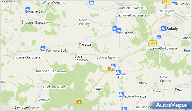 mapa Sokoły-Jaźwiny, Sokoły-Jaźwiny na mapie Targeo