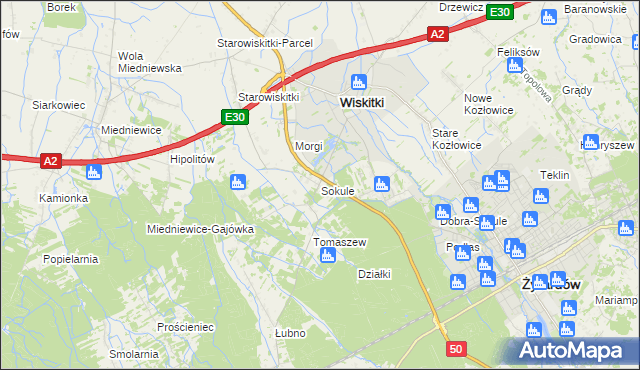 mapa Sokule gmina Wiskitki, Sokule gmina Wiskitki na mapie Targeo