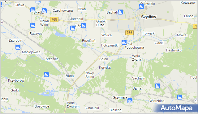 mapa Solec gmina Szydłów, Solec gmina Szydłów na mapie Targeo