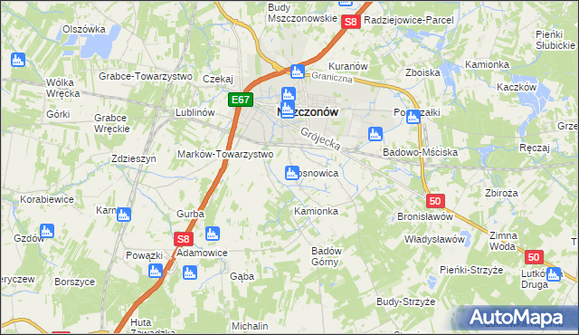 mapa Sosnowica gmina Mszczonów, Sosnowica gmina Mszczonów na mapie Targeo