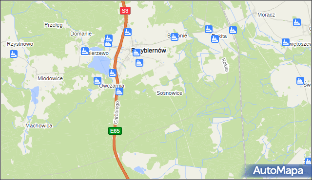 mapa Sosnowice gmina Przybiernów, Sosnowice gmina Przybiernów na mapie Targeo