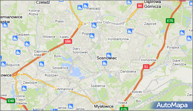 mapa Sosnowca, Sosnowiec na mapie Targeo