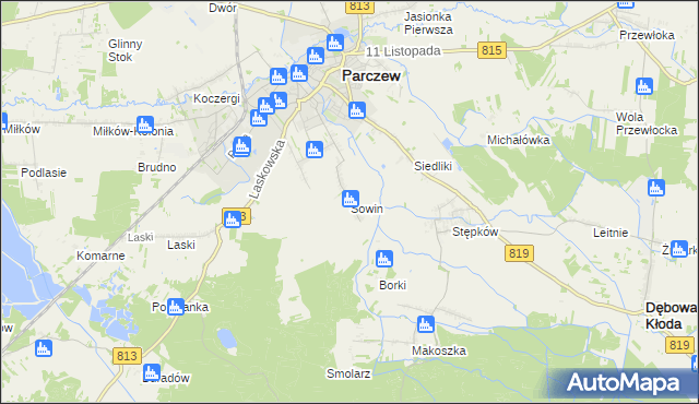 mapa Sowin gmina Parczew, Sowin gmina Parczew na mapie Targeo