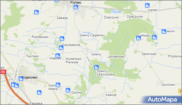 mapa Sowiny, Sowiny na mapie Targeo