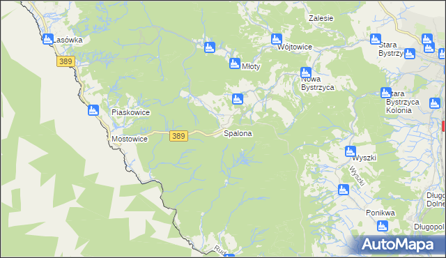 mapa Spalona gmina Bystrzyca Kłodzka, Spalona gmina Bystrzyca Kłodzka na mapie Targeo