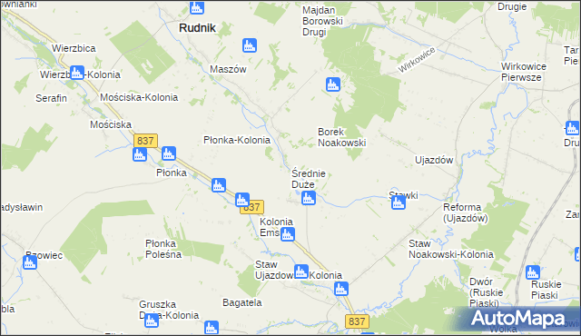 mapa Średnie Duże gmina Nielisz, Średnie Duże gmina Nielisz na mapie Targeo