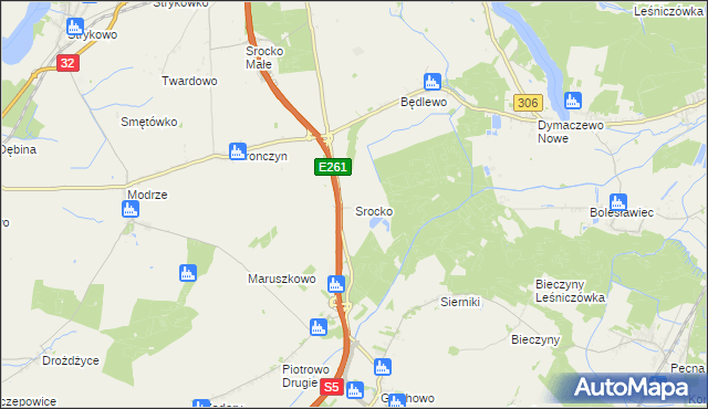 mapa Srocko gmina Stęszew, Srocko gmina Stęszew na mapie Targeo