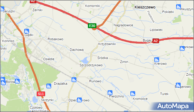 mapa Śródka gmina Kleszczewo, Śródka gmina Kleszczewo na mapie Targeo