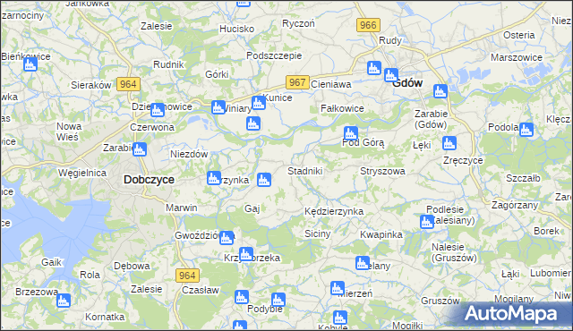 mapa Stadniki gmina Dobczyce, Stadniki gmina Dobczyce na mapie Targeo
