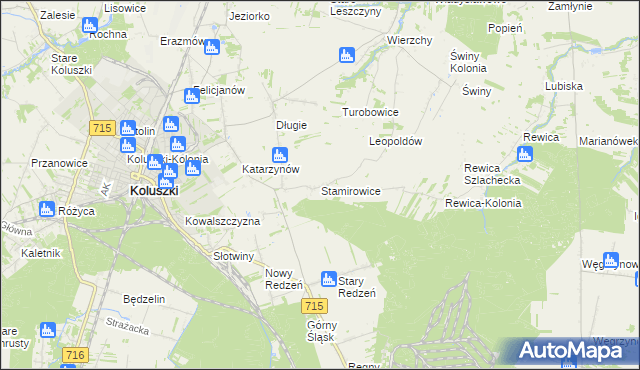 mapa Stamirowice gmina Koluszki, Stamirowice gmina Koluszki na mapie Targeo