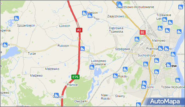 mapa Stanisławie gmina Tczew, Stanisławie gmina Tczew na mapie Targeo