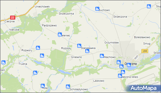 mapa Stanisławka gmina Debrzno, Stanisławka gmina Debrzno na mapie Targeo