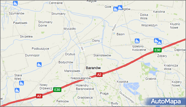 mapa Stanisławów gmina Baranów, Stanisławów gmina Baranów na mapie Targeo