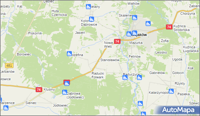 mapa Stanisławów gmina Osjaków, Stanisławów gmina Osjaków na mapie Targeo