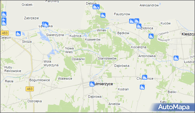 mapa Stanisławów gmina Sulmierzyce, Stanisławów gmina Sulmierzyce na mapie Targeo