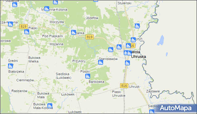 mapa Stanisławów gmina Wola Uhruska, Stanisławów gmina Wola Uhruska na mapie Targeo