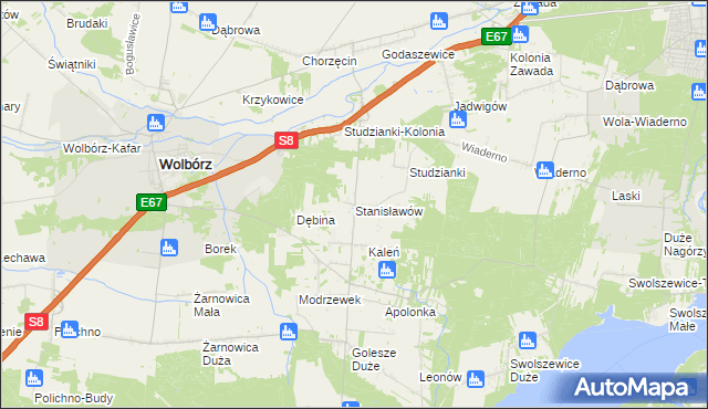 mapa Stanisławów gmina Wolbórz, Stanisławów gmina Wolbórz na mapie Targeo