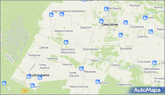 mapa Stanisławów gmina Żelechlinek, Stanisławów gmina Żelechlinek na mapie Targeo