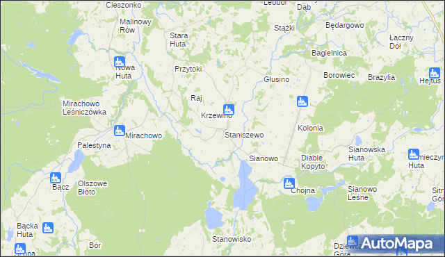 mapa Staniszewo gmina Kartuzy, Staniszewo gmina Kartuzy na mapie Targeo