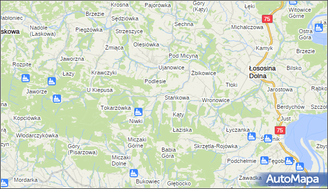 mapa Stańkowa gmina Łososina Dolna, Stańkowa gmina Łososina Dolna na mapie Targeo