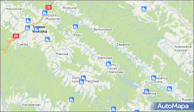 mapa Stańkowa gmina Ustrzyki Dolne, Stańkowa gmina Ustrzyki Dolne na mapie Targeo