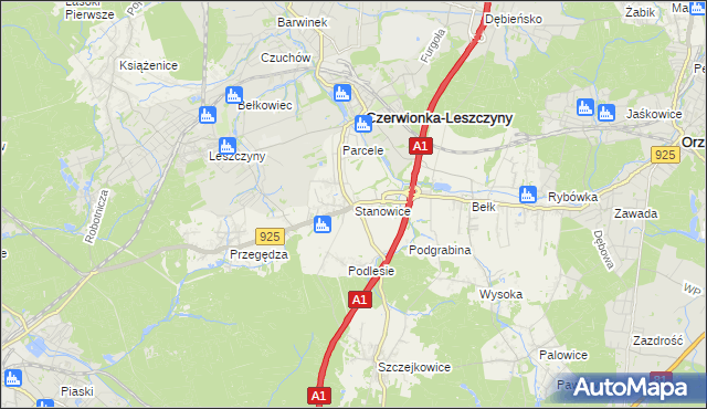 mapa Stanowice gmina Czerwionka-Leszczyny, Stanowice gmina Czerwionka-Leszczyny na mapie Targeo