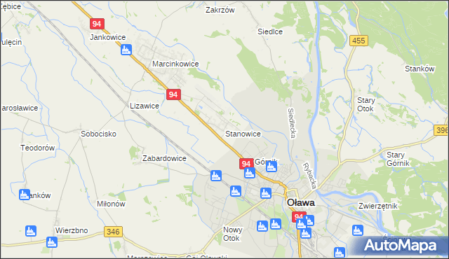 mapa Stanowice gmina Oława, Stanowice gmina Oława na mapie Targeo