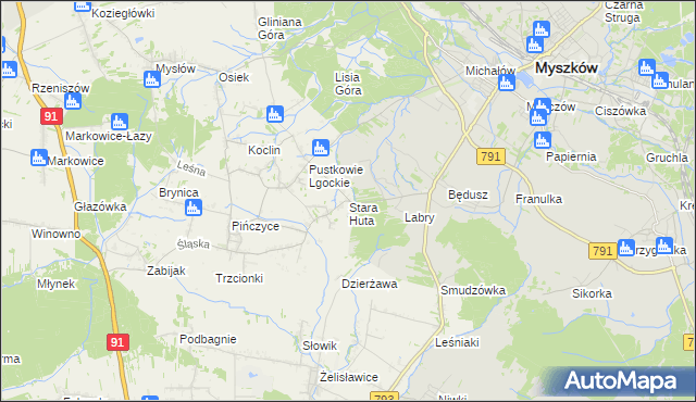mapa Stara Huta gmina Koziegłowy, Stara Huta gmina Koziegłowy na mapie Targeo