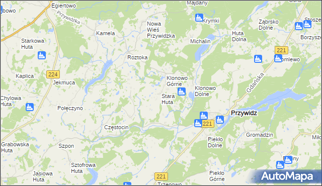 mapa Stara Huta gmina Przywidz, Stara Huta gmina Przywidz na mapie Targeo