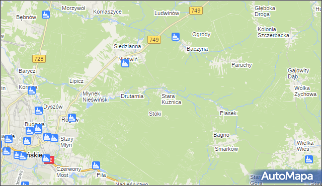 mapa Stara Kuźnica gmina Końskie, Stara Kuźnica gmina Końskie na mapie Targeo