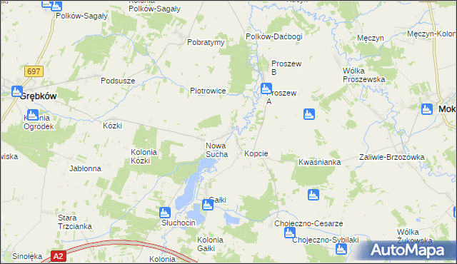 mapa Stara Sucha gmina Grębków, Stara Sucha gmina Grębków na mapie Targeo