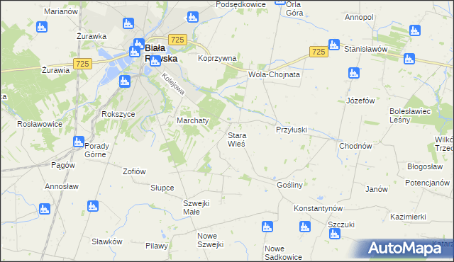 mapa Stara Wieś gmina Biała Rawska, Stara Wieś gmina Biała Rawska na mapie Targeo