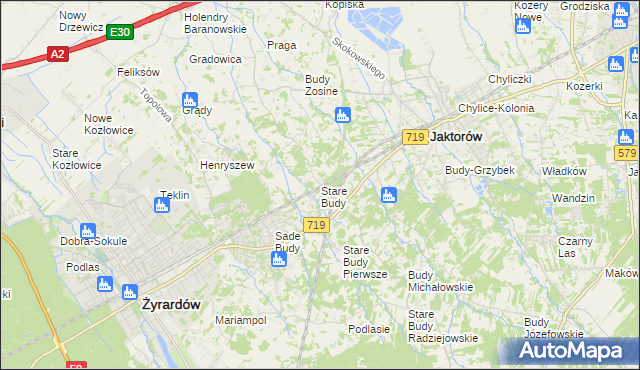 mapa Stare Budy gmina Jaktorów, Stare Budy gmina Jaktorów na mapie Targeo