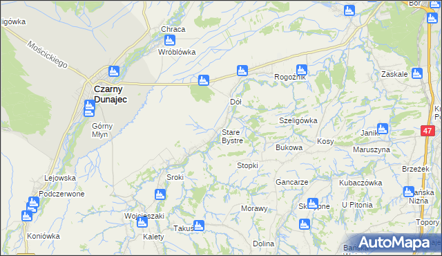 mapa Stare Bystre, Stare Bystre na mapie Targeo
