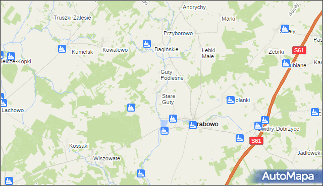 mapa Stare Guty gmina Grabowo, Stare Guty gmina Grabowo na mapie Targeo