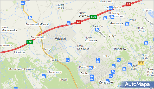 mapa Stare Kozłowice, Stare Kozłowice na mapie Targeo