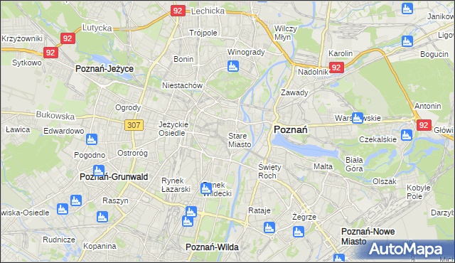 mapa Stare Miasto gmina Poznań, Stare Miasto gmina Poznań na mapie Targeo