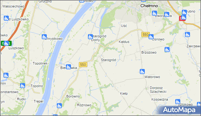 mapa Starogród gmina Chełmno, Starogród gmina Chełmno na mapie Targeo