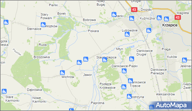 mapa Starokrzepice, Starokrzepice na mapie Targeo