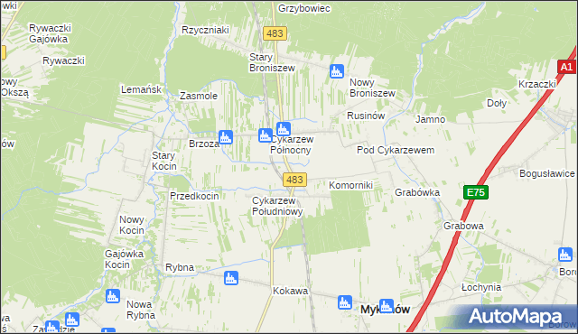 mapa Stary Cykarzew, Stary Cykarzew na mapie Targeo