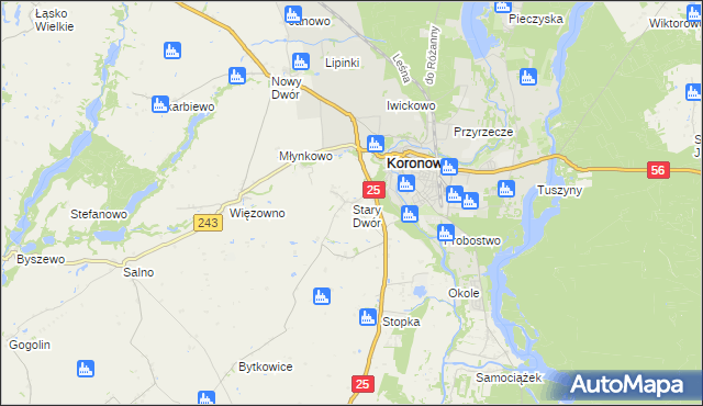 mapa Stary Dwór gmina Koronowo, Stary Dwór gmina Koronowo na mapie Targeo