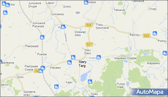mapa Stary Dwór gmina Stary Targ, Stary Dwór gmina Stary Targ na mapie Targeo